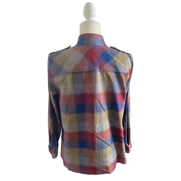 cabi plaid jacket Pearl collage size M medium maroon blue zipper mock neck - Picture 3 of 15